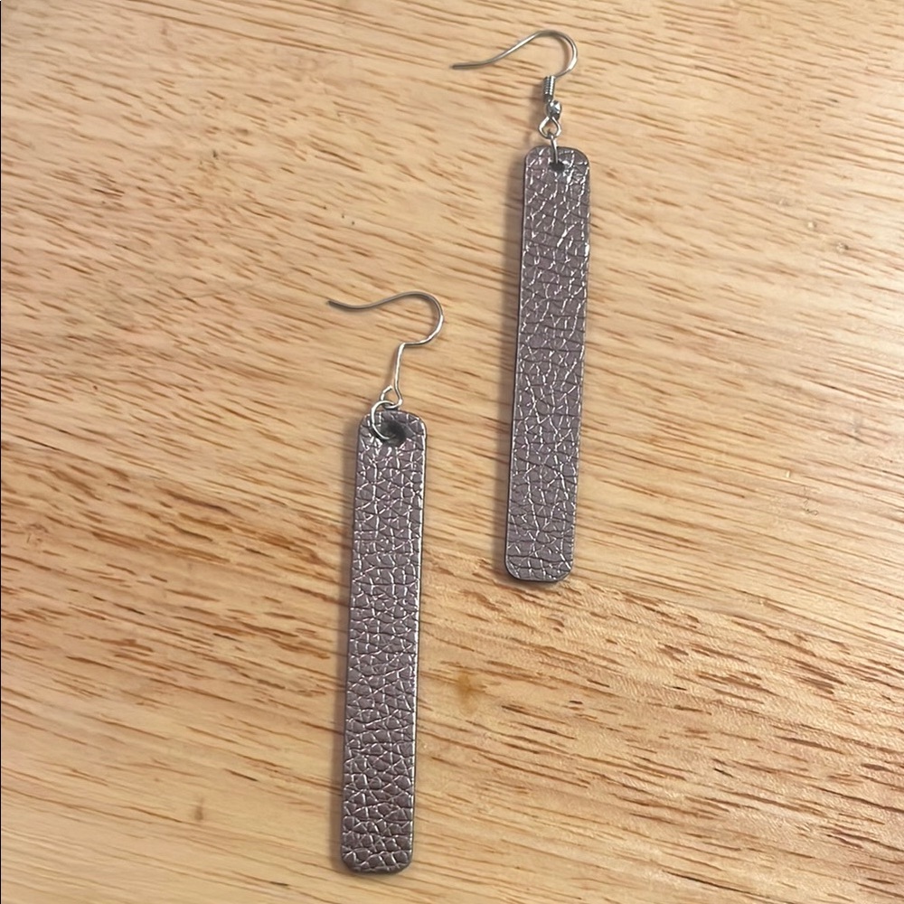 Leather Textured Silver Dangle Earrings